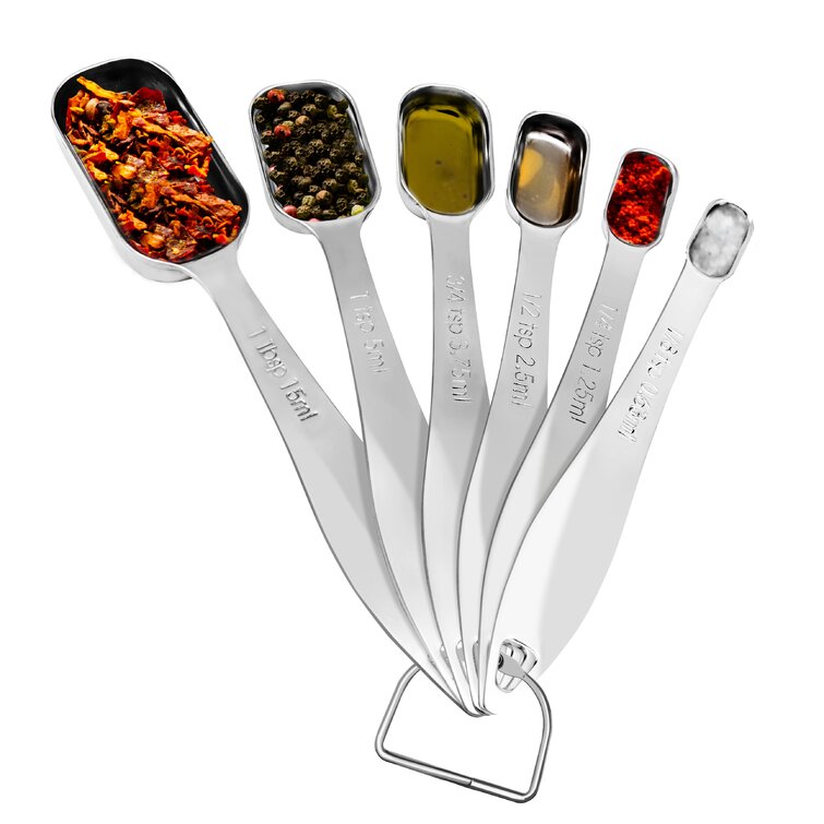 Last Confection 6pc Stainless Steel Measuring Spoon Set - Teaspoon and Tablespoon Measurements for Dry Spices and Liquid Cooking & Baking Ingredients