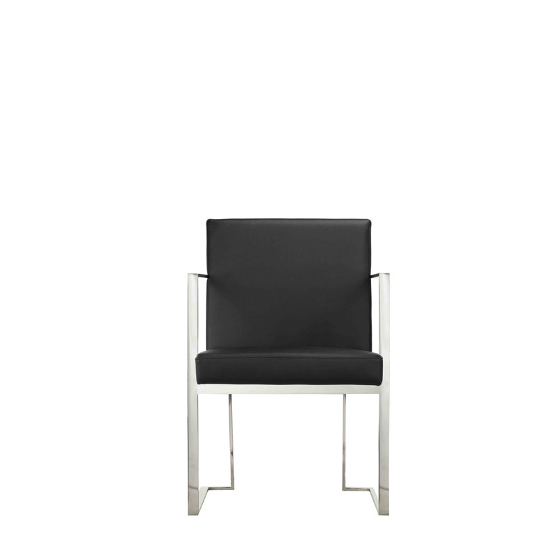Dexter 18.5'' H Faux Leather Upholstered Armchair, Black Faux Leather, White Faux Leather