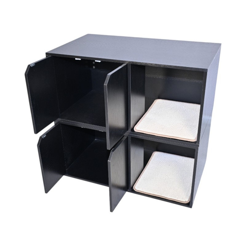 Meuble caché pour litière pour chat 35,83 po (bloc à gratter inclus), maisonnette moderne pour chat noir avec bloc à griffer en carton ondulé - 35,83 po x 20,47 po x 17,05 po, 52 lb
