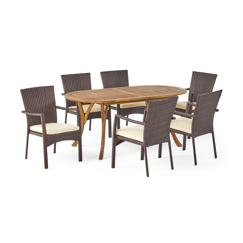 Ensemble repas d'extérieur 7 pièces avec coussins Amini