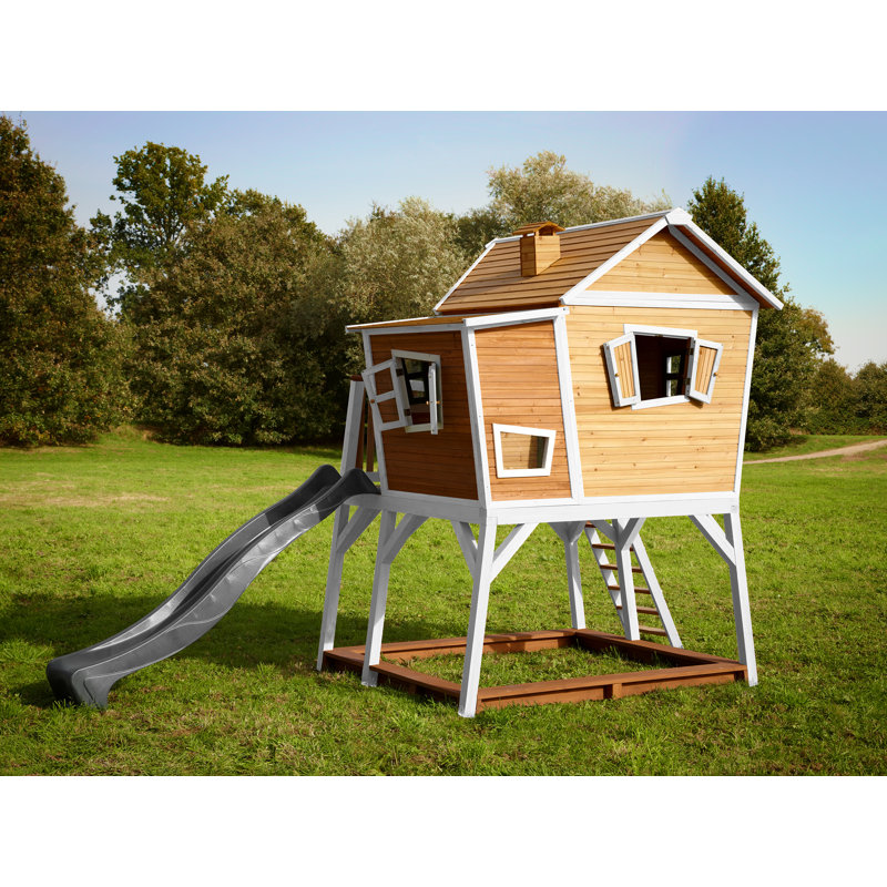 AXI 432cm W x 193cm D Outdoor Hemlock Wood Playhouse, Brown/White/Grey