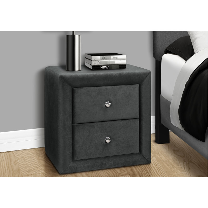 Transitional Nightstand With Grey Velvet Finish And Storage Capacity Upholstered Modern Concept