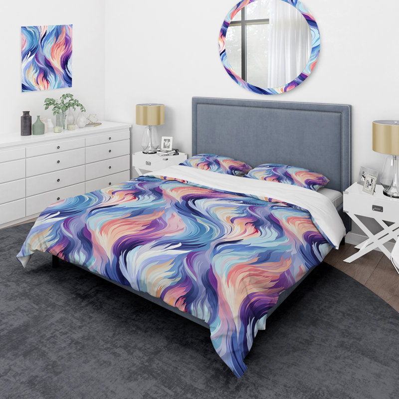 Literie Ikat Dreams mauve et bleue, Housse de couette pour très grand lit et 2 très