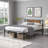 Modern Silhouette King Size Metal Bed Frame with Decorative Wooden Headboard, No Box Spring Needed, black-toned