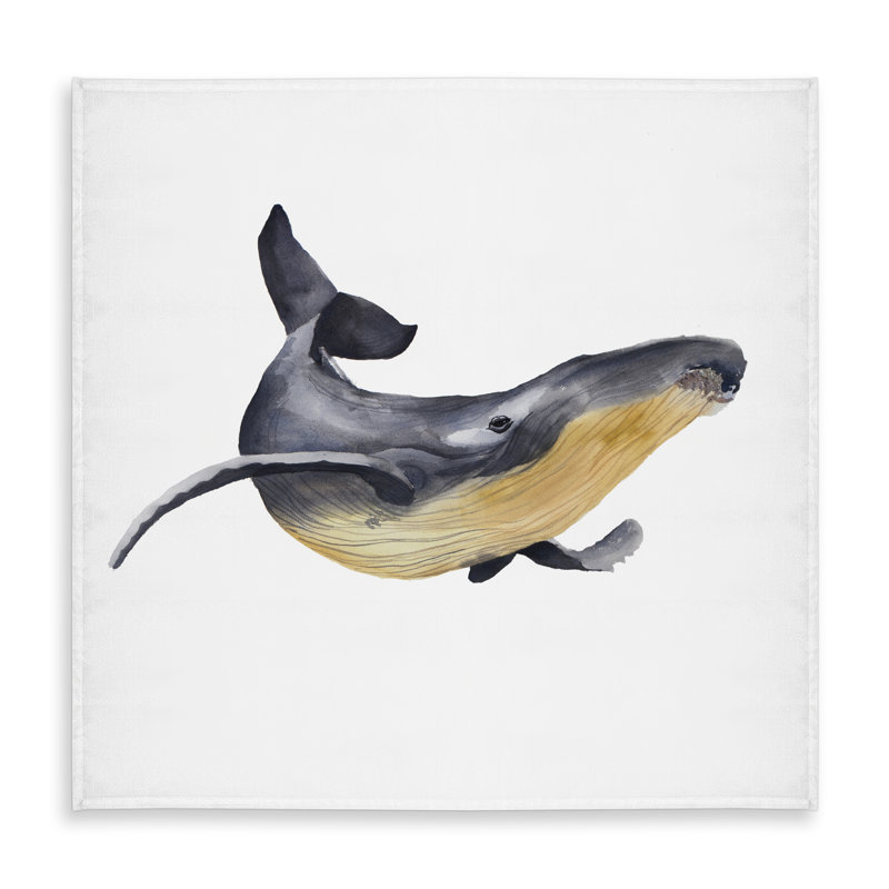 Watercolor Blue Whale Tablecloth | Beige Aquatic Home Decor