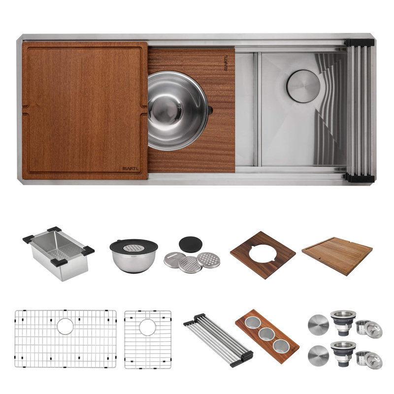 Ruvati 45-inch Double Bowl Workstation Two-Tiered Ledge Kitchen Sink Undermount Stainless Steel
