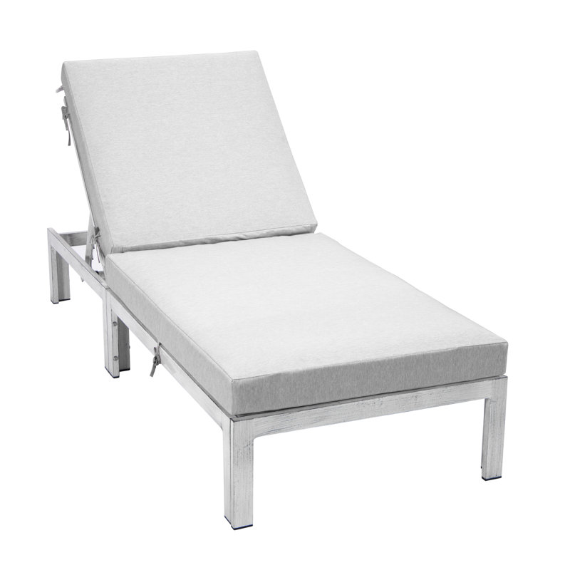 Chelsea Outdoor Metal Chaise Lounge , Cushion Included, Light, Weathered Gray