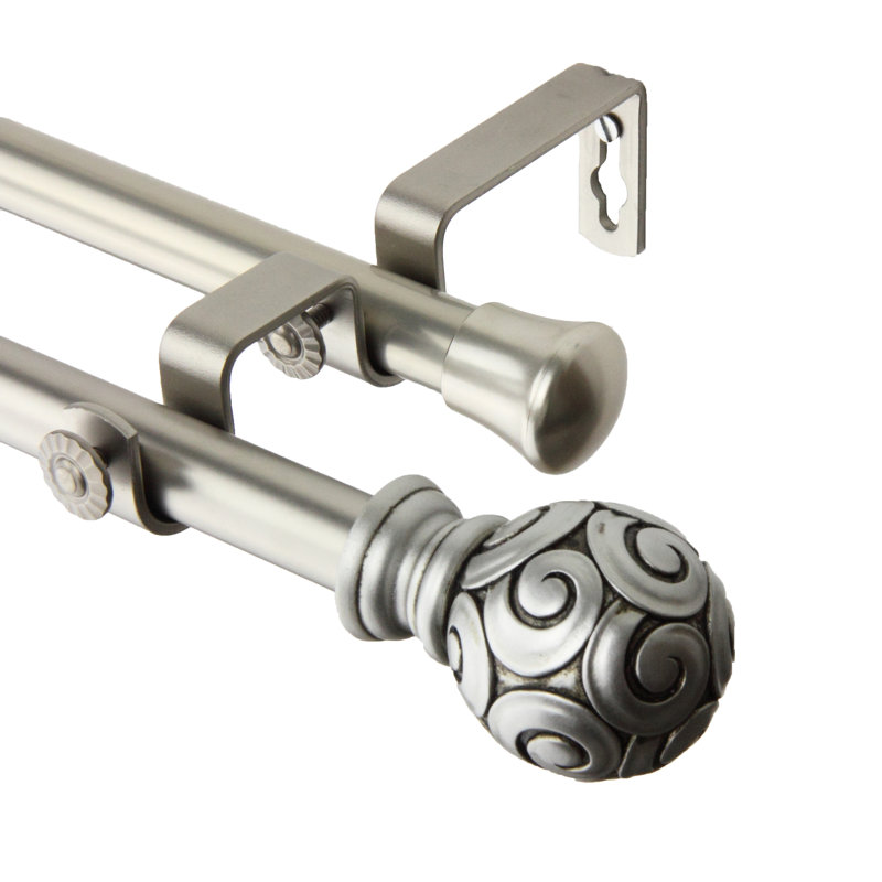 Tringle à rideaux double Margunde, 120 à 170 po, Nickel satiné