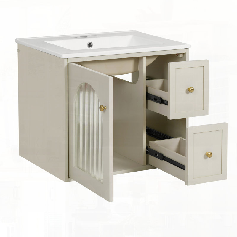 Porte de meuble-lavabo mural avec tiroirs en céramique, Beige