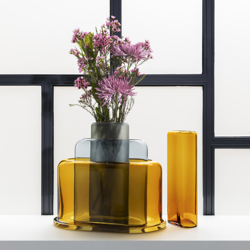 Layers 12.81'' Handmade Lead Free Crystal Table Vase, Smoke