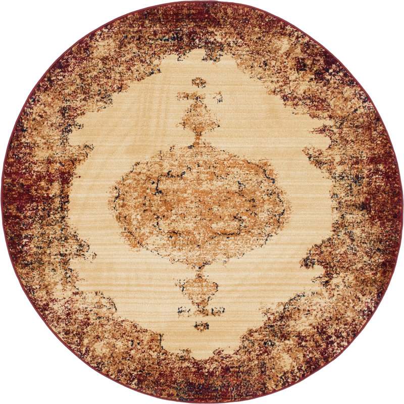 Tapis oriental rouge / beige Cevenola, Rond 4 pi 5 po