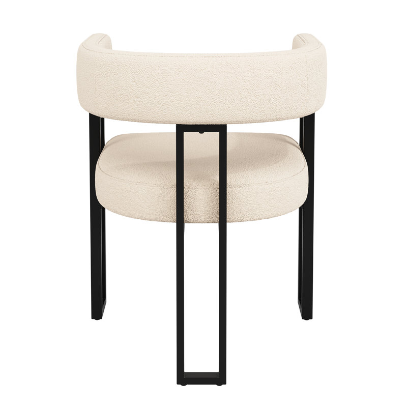 Fabric Upholstered Metal Armchair, Beige, 6
