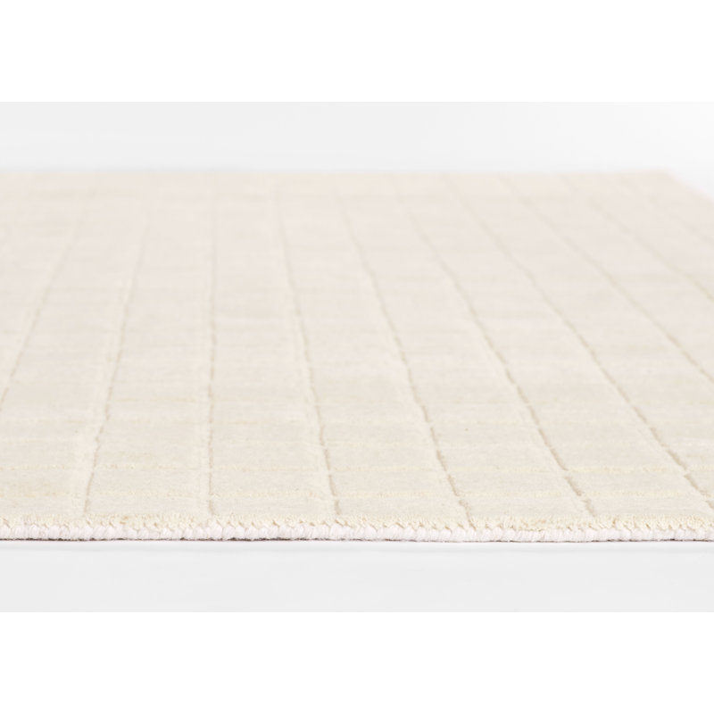 Hand Loomed Ivory Wool Rectangular Area Rug 5' x 8'