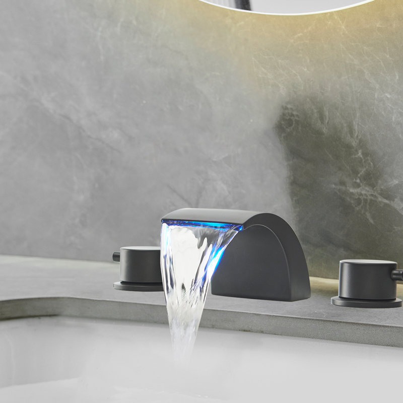 8 po Robinet de salle de bain à 2 poignées avec lumière DEL, Noir mat