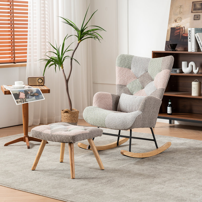 Fabric Rocking Chair, Blue/Brown/Green/Grey