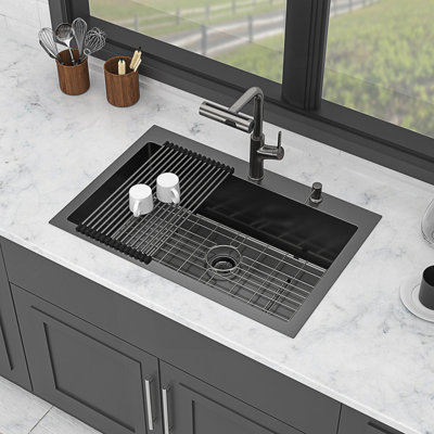 33-Inch Drop-In Kitchen Sink With Pull-Out Faucet And Soap Dispenser