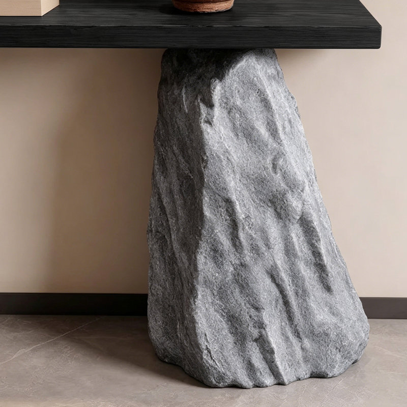 Console de style chinois, H 39,4 po x l 86,6 po x P 11,8 po, Noir / Gris / Noir