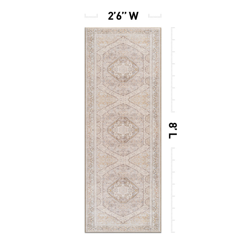 Tapis beige à motif antidérapant Valora, Tapis de couloir 2 pi 6 po x 8 pi