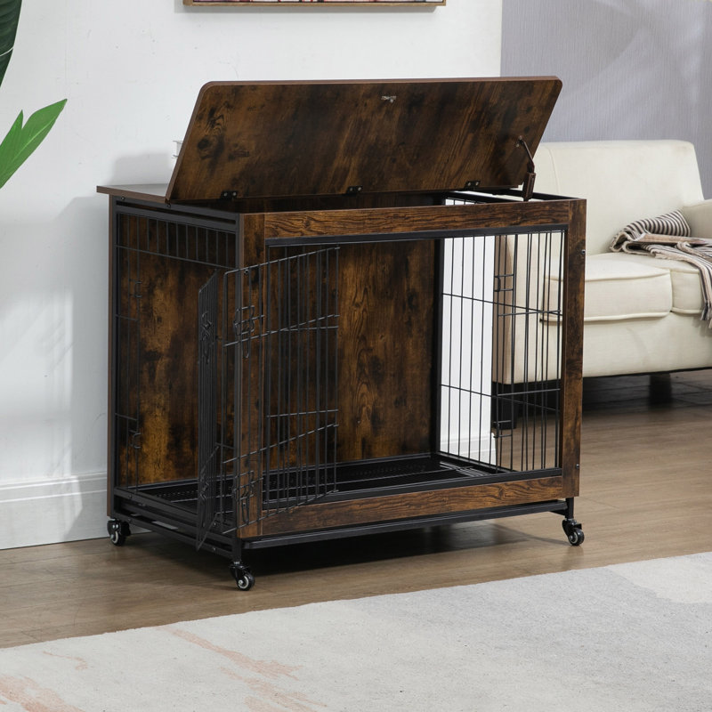 Mobilier pour cage de chien avec coussin et portes doubles, H 25,92 po x l 23,52 po x P 20,13 po, Brun