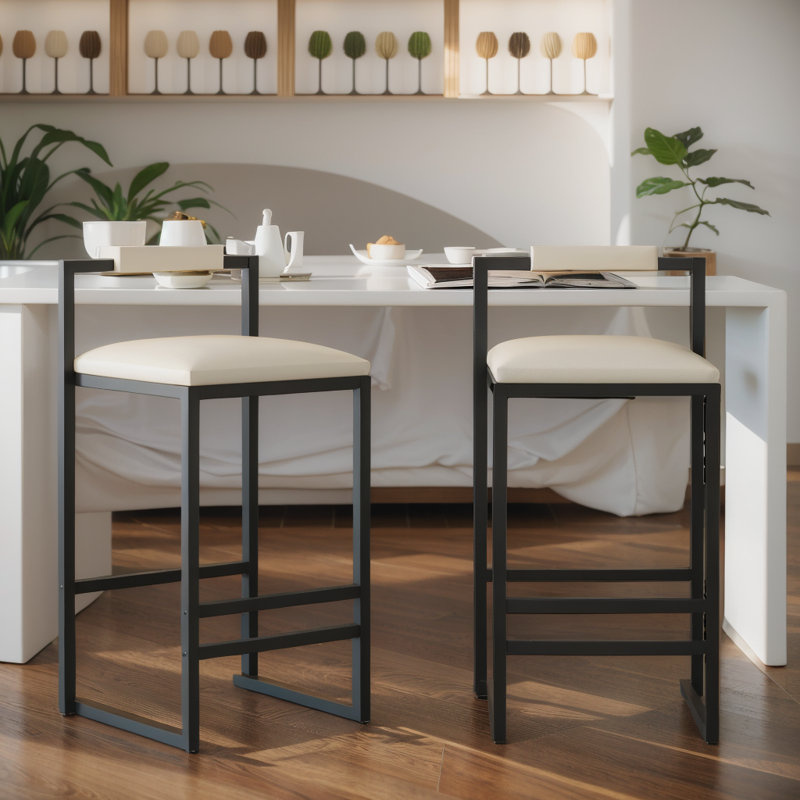 Tabourets de bar à hauteur de comptoir avec dossier et coussin, Beige