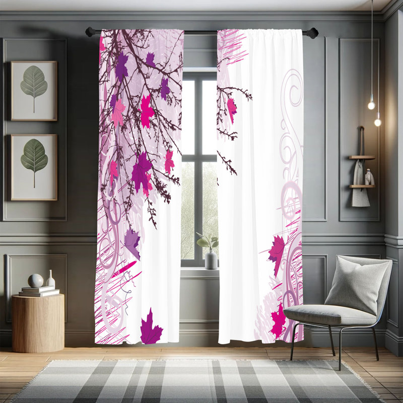 Ebern Designs Nature Curtains, Fall Earth Tones Autumn Leaf, Pair of 28", Hot Pink, 28" W x 95" L