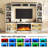 98" TV Stand with Electric Fireplace and Glass Cabinet, Adjustable Shelves & Cable Holes,  Farmhouse Wall Unit Entertainment Center With 3-Sided Electric Fireplace TV Stand For Tvs Up To 75", White-2049761467