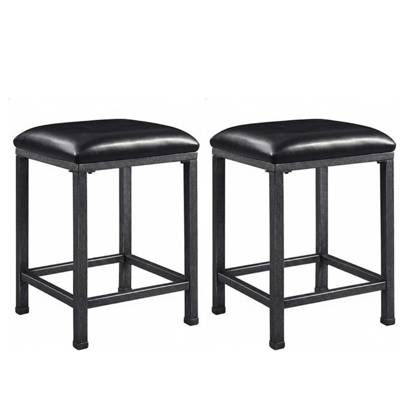 Emeline 24 po H 2 tabourets de comptoir en métal gris avec dossier en similicuir noir