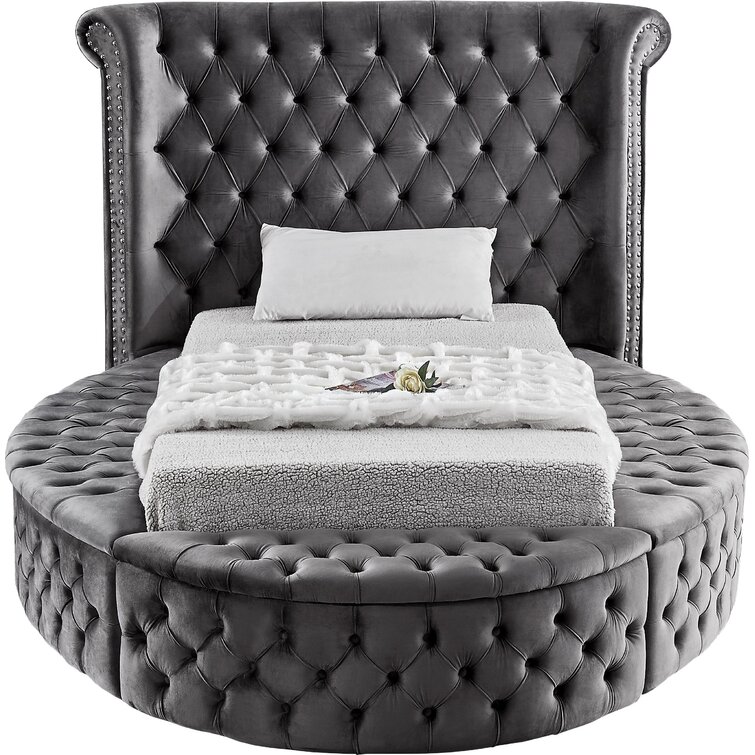 Luxury Velvet Upholstered Platform Bed Frames Round Storage Bed Full/Queen  Size