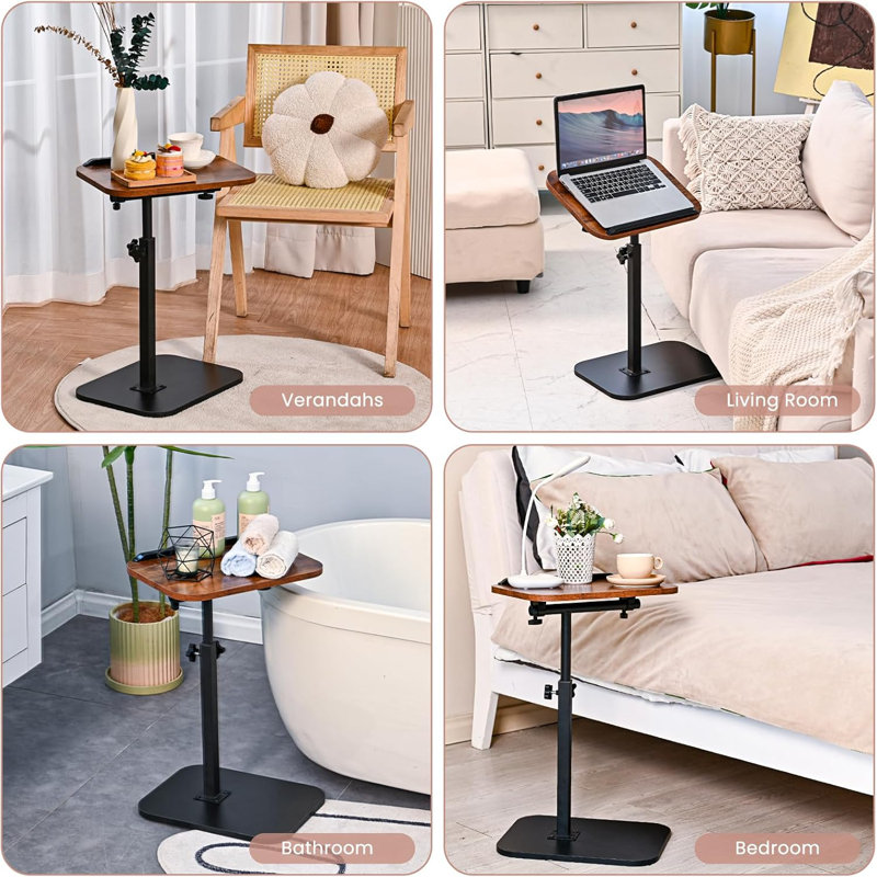 Adjustable C-Shaped End Table With Swivel Top For Sofa, Bed, Reading Nook - Space-Saving Side Table