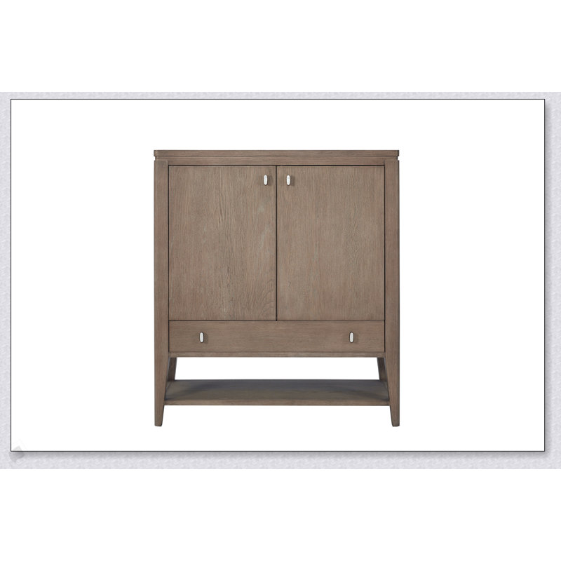 Commode de porte à finition caramel avec charnières à fermeture en douceur et rangement à compartiments multiples pour les intérieurs modernes et transitionnels