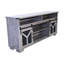 Meuble télé 65,3 po avec porte grillagée en fer, éclairage à DEL et éléments en forme de Y, couleur gris antique, finition coulissante 60 69 pouces, ajustement