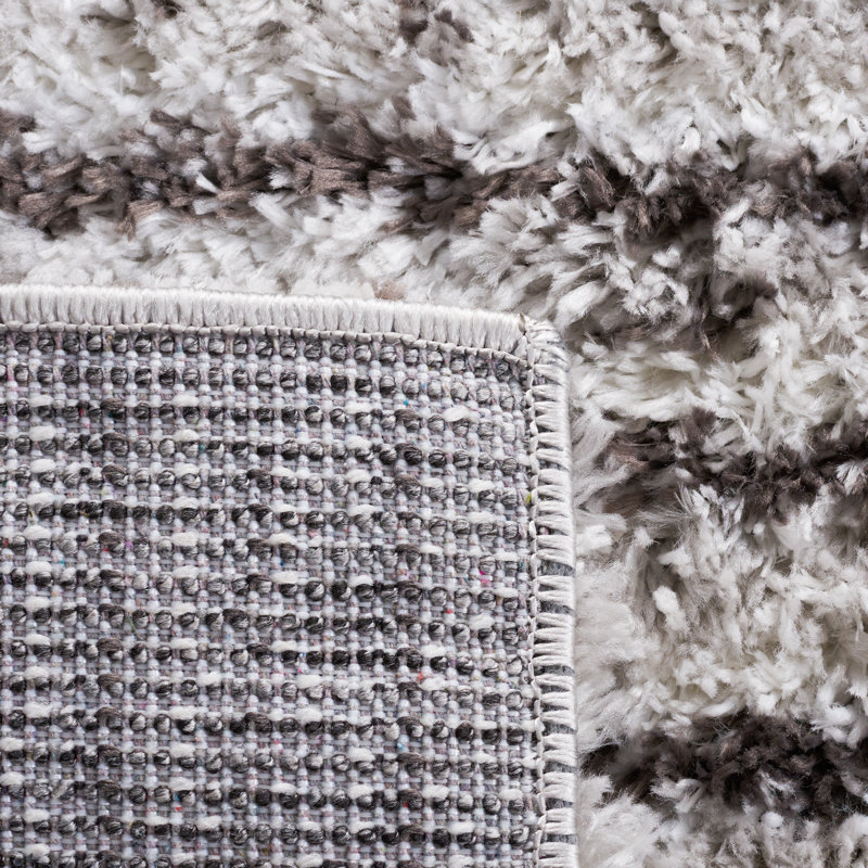 Gray and Dark Gray 7' Square Synthetic Shag Rug