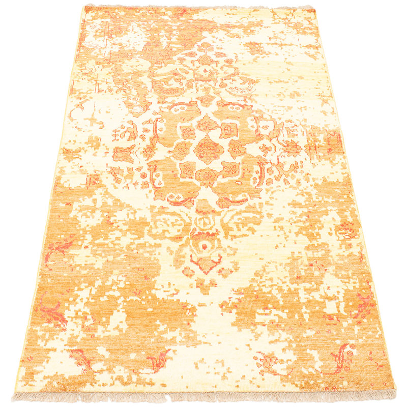 Tapis unique en viscose noué à la main orange 4 pi 6 po x 6 pi 8 po années 2010 Andreal