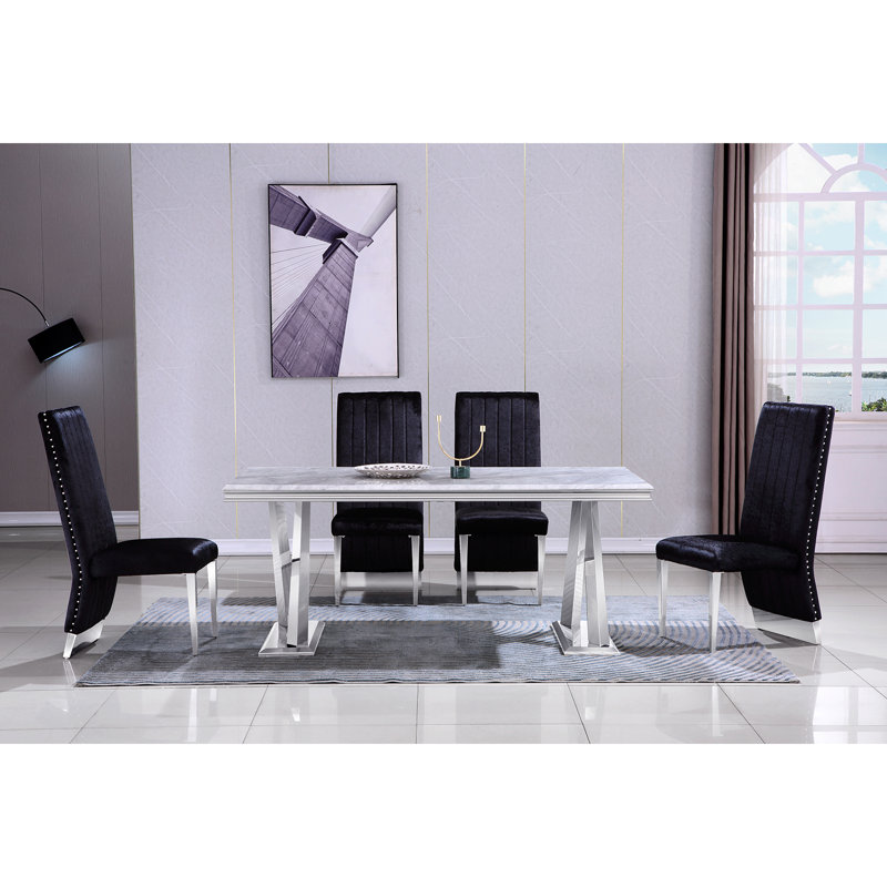 Parsons Chair Dining Chair, Black, Silver