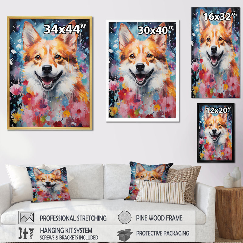 " Popart Shiba Inu Spirit IV ", White Single Picture Framed, 32" H x 16" W x 1" D