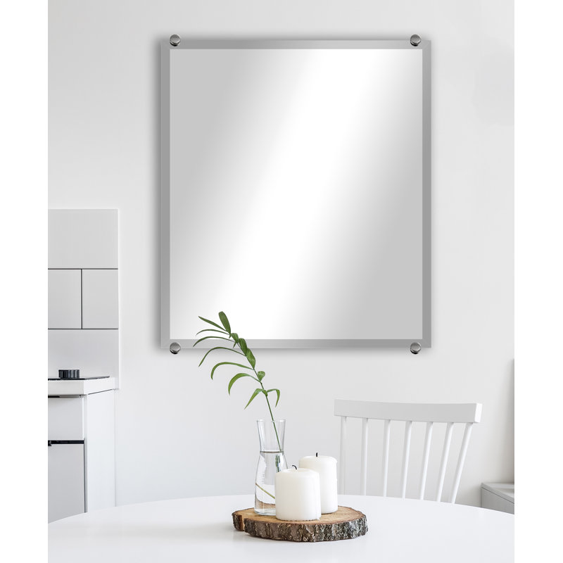 Mansell Beveled Frameless Wall Mirror, 32" H x 36" W, Chrome