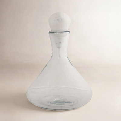 Hand-Blown Glass Decanter with Marble Stopper