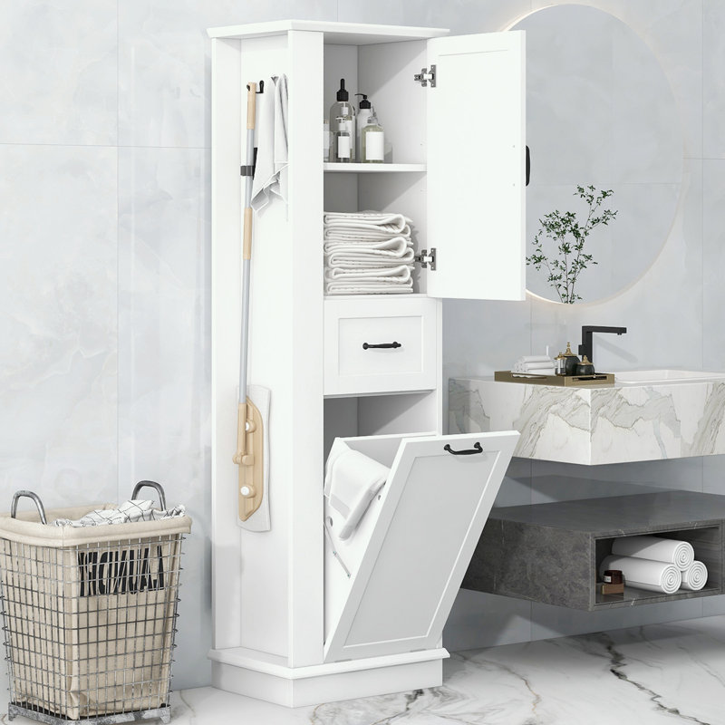 Storage Cabinet with Tilt-Out Compartment and Adjustable Shelves, White