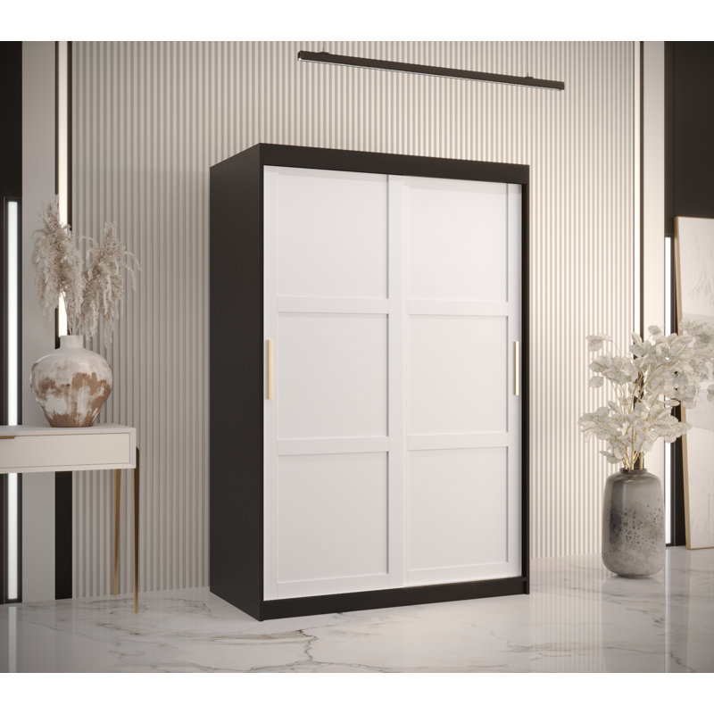 Jericho 2 Door Manufactured Wood Wardrobe, Black/White, 200cm H x 180cm W x 62cm D