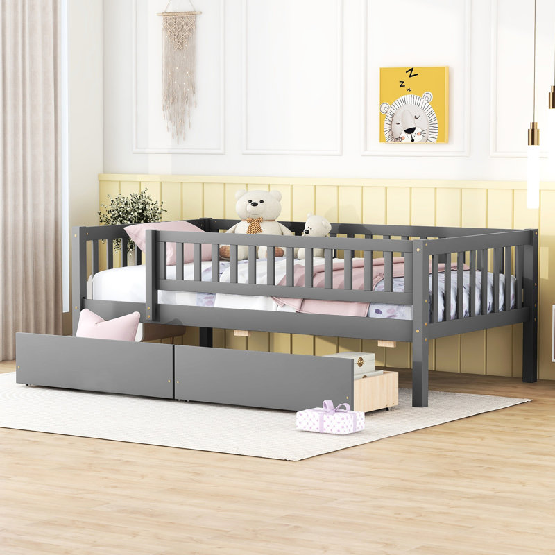 Lit de jour gris simple avec deux tiroirs - Fabrication en bois de qualité et tiroirs de lit simple avec solution d'espace supplémentaire, caractéristique de maximisation