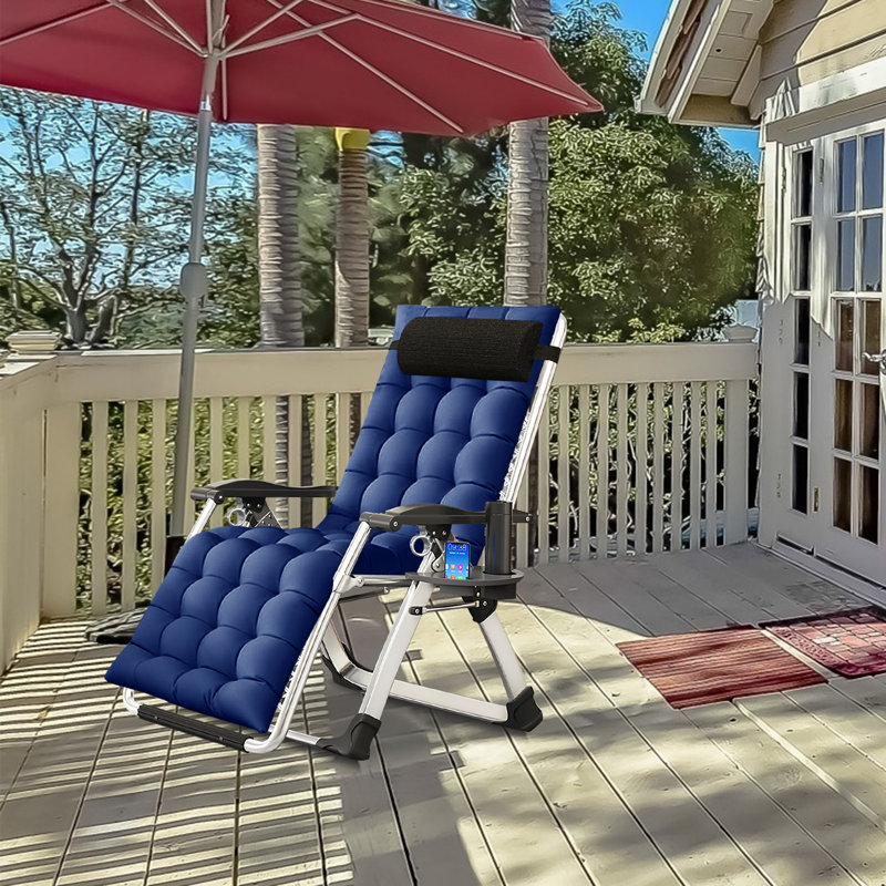 Chaise longue inclinable avec coussin et plateau amovibles pour l'intérieur et l'extérieur Zero Gravity, Bleu 100% coton