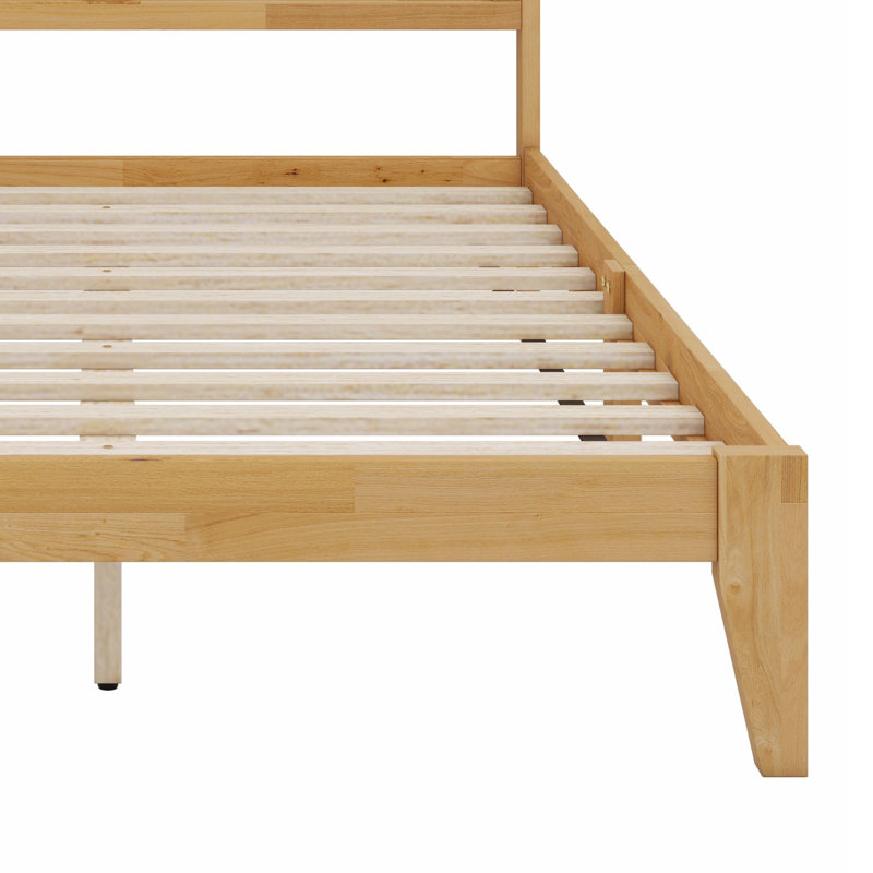 Lit moderne en bois avec tête de lit et tiroirs en rotin, Chêne blanc