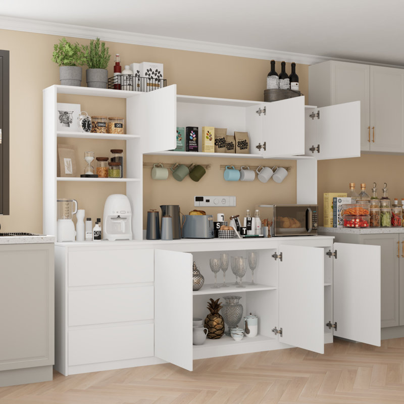 Spurgeon Extra Large Kitchen Cabinet With Microwave Shelf, White