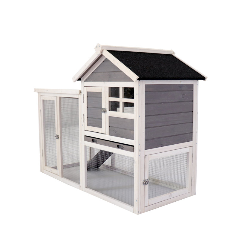 Deluxe Wooden Chicken Coop Rabbit Hutch Poultry Cage with Removable Tray, Grey