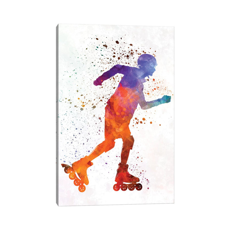 Man Roller Skater Inline In Watercolour III by Paul Rommer - Wrapped Canvas Gallery-Wrapped Canvas Giclée