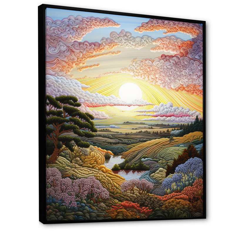 «Countryside Sunrise in Provence I», reproduction sur toile, Cadre flottant noir, H 40 po x l 30 po x P 1,5 po