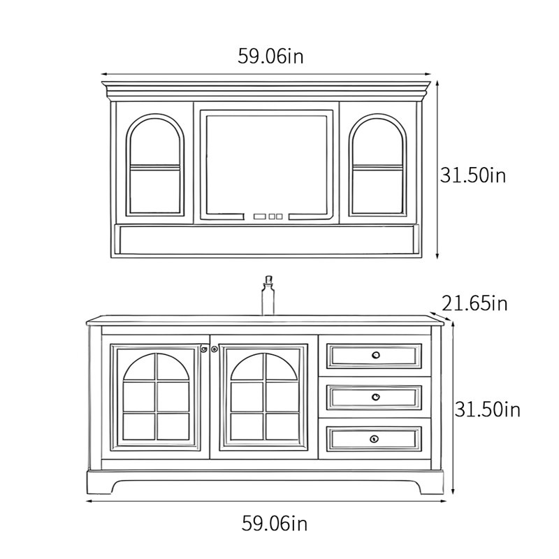 Armoire de salle de bain légère et luxueuse de style rétro, H 31,5 po x l 59,06 po x P 21,65 po, Vert olive