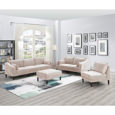 Magnifique ensemble de canapés modulaires 6 pièces, 4 chaises à un accoudoir, 1 chaise sans accoudoirs, 1 repose-pieds, tissu Morgan