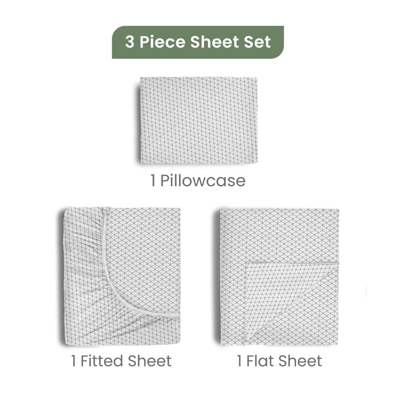 Comfort Wash 200 Thread Count Geometric 100% Cotton Percale Sheet Set, Full, Charcoal