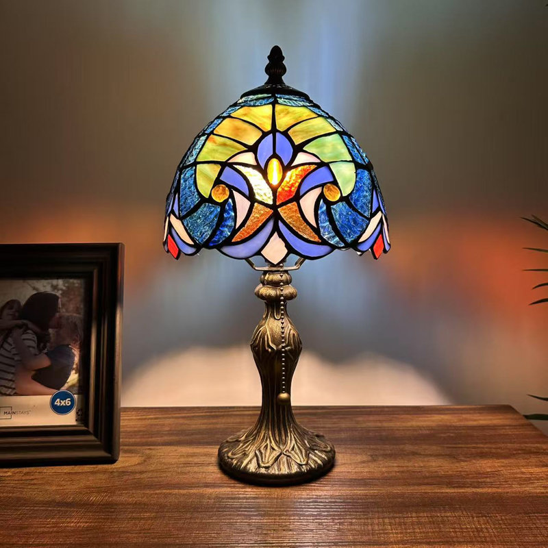 Navasart Tiffany Table Lamp Stained Glass Liaison  LED Bulb Included 8"W*8"D*15"H, Blue